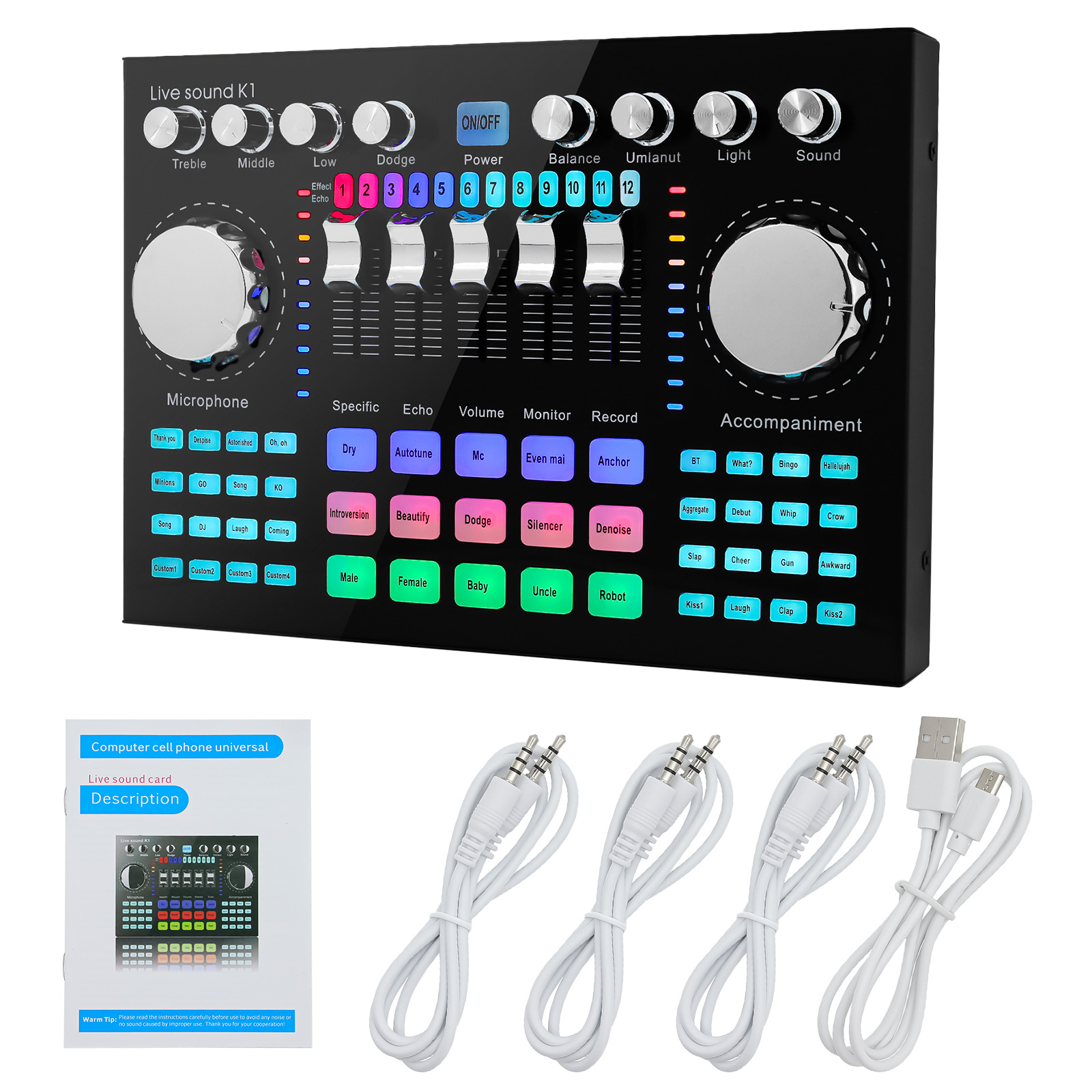 Audio Music Changer - K1 Audio Mixer Live Sound Card