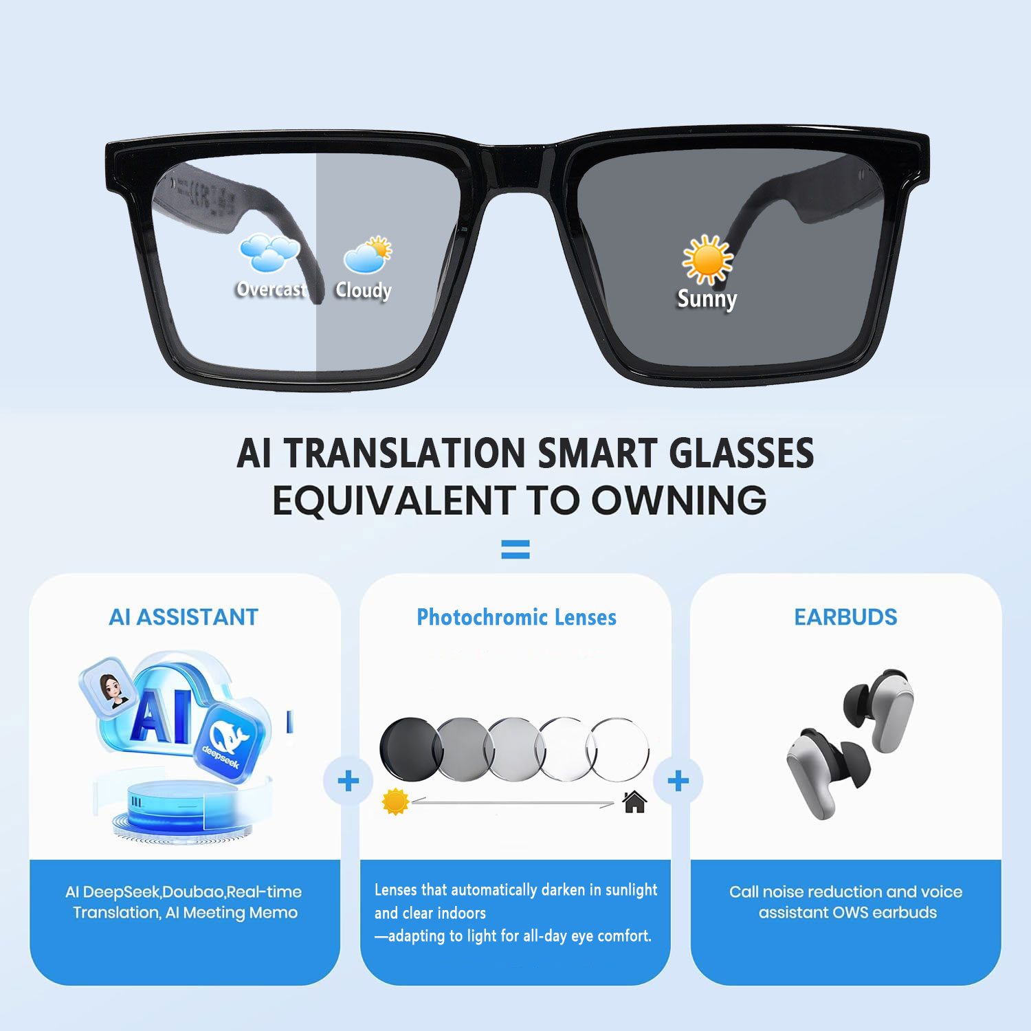 Smart Audio Glasses with Real- - Audio Music Hifi ulasan dan harga